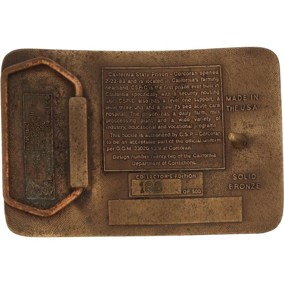 Bronze California Corcoran State Prison DOC Corrections Rare Vintage Belt Buckle - Image 2 of 4