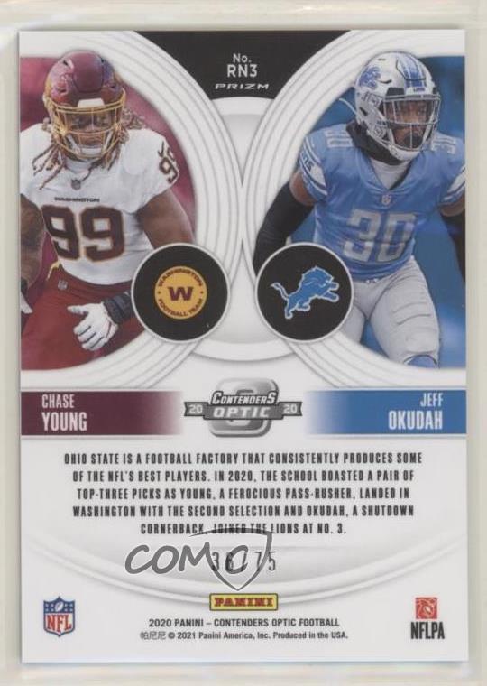 2020 Contenders Optic Round Numbers Pink /75 Chase Young Jeff Okudah