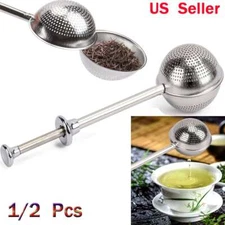 1-2X Tea Infuser Stainless Steel Long Handle Ball Push Style Strainer and Filter