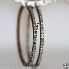 Amazing 2.48ctw Genuine Old Mine Rose Cut Diamond Silver Victorian Hoops Earring