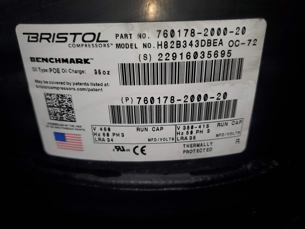 BRISTOL H82B343DBEA 3.5 TON AC/HP HIGH TEMP RECIPROCATING