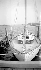 Vintage   Negative   Black & White Small Sailboat at Dock  size 2.5 x 4.5