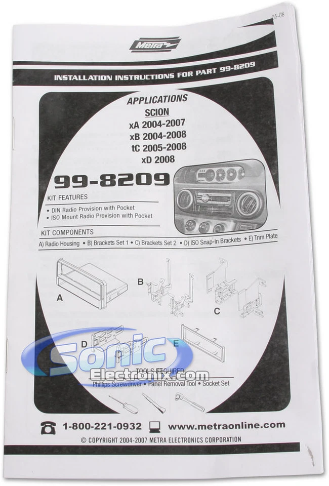 Kit de tablero de instalación DIN único Metra 99-8209 para vehículos Scion 2004-2007 Foto 2 de 3