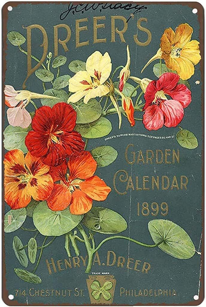 UNBARD Metal Tin Retro Sign Vintage Flowers Art Print/Poster Orange Pink Floral