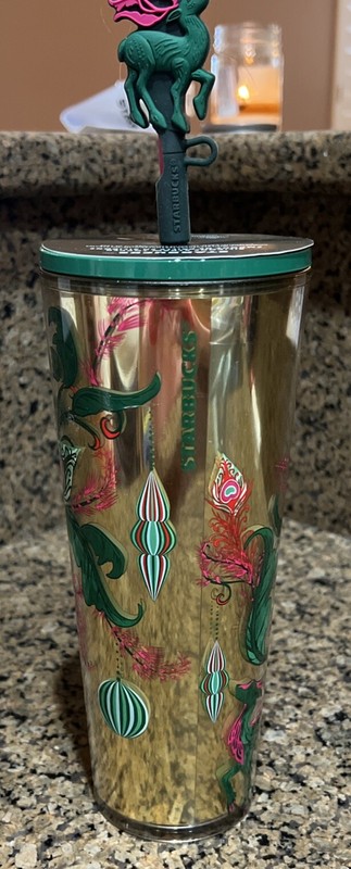 Starbucks 2024 Christmas Holiday 24 Oz Cold Cup Tumbler with Straw Topper NEW