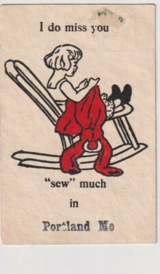 Postcard ME Maine I Do Miss You Sew Much in Portland Girl in Chair PM 1905