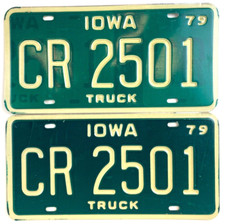 Vintage 1979 Iowa Truck License Plate Set CR 2501 Garage Wall Decor Collector