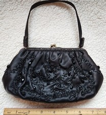 Vintage Magid Black Satin Beaded Evening Bag - gently used, little wear
