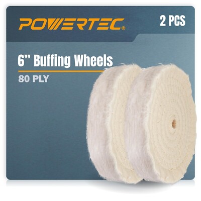 POWERTEC 71630 6-Inch Extra Thick Spiral Sewn Buffing Wheel, Cotton (80 Ply) ...
