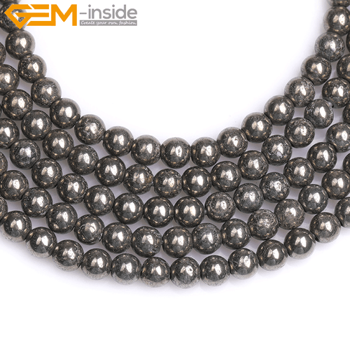 15" Natural Gray Pyrite Round Beads - Big Hole Loose Stone Jewellery Craft - Picture 17 of 34