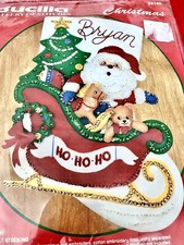 1991 Bucilla Santa  s Sleigh Felt Appliqu  Stocking Kit Rare NOS Sealed