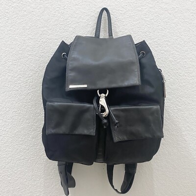 Vintage PERLINA Black Nylon & Leather Buckle Accent Drawstring Backpack Vintage PERLINA Black Nylon & Leather | Mercari main image 3