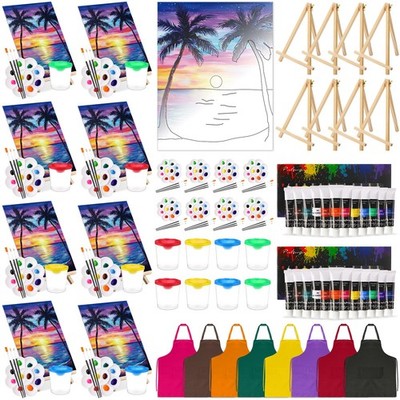 8 Set Paint and Sip Kit for Adults 8'' x 10'' Pre Drawn Canvas with Wooden Ea...