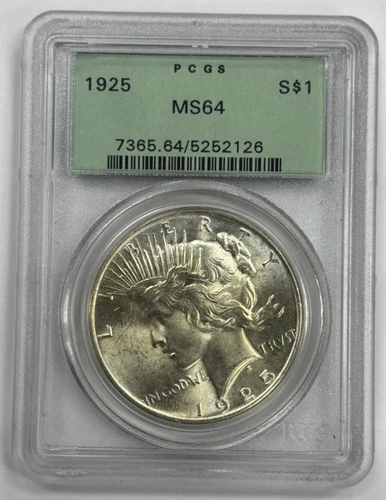 1925 US Silver $1 Peace Dollar PCGS MS64 Gen 2.3 Holder