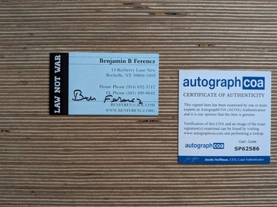 Benjamin Ferencz Orig. Autograph ''Nuremberg succession trial'' + ACOA - signed