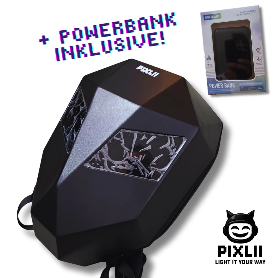 LED-Motorrad-Rucksack, Hartschale + Powerbank 10.000mAh, App-steuerung, PIXLII - Bild 2 von 4