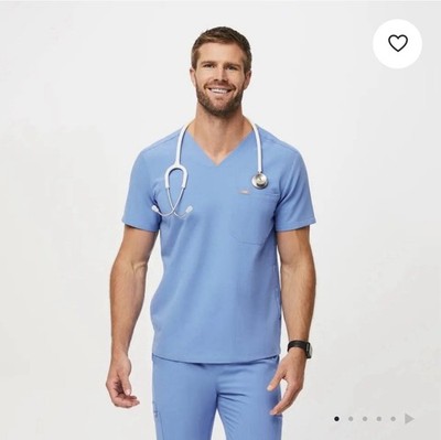 FIGS Chisec Three Pocket Scrub Top Men s Small Blue V Neck Medical Uniform