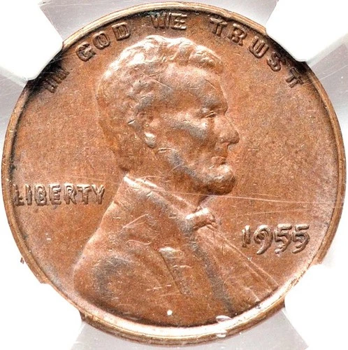 Lincoln Wheat 1 Cent 1955 NGC AU-58 BN. Double Die Obverse! Attractive Key Date!