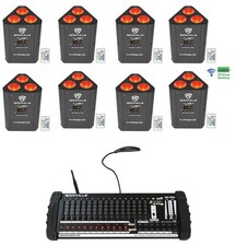  8 Rockville RockWedge LED Battery Lights 384 Channel Wireless DMX Controller