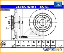2 pieces brake disc ATE 24.0122-0230.1 for Mitsubishi