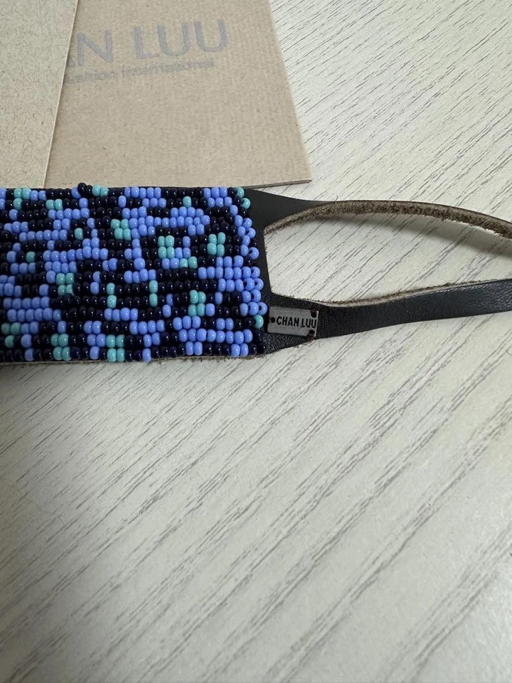 Pulseira de couro CHAN LUU miçangas não usada azul/preto/verde 15cm/13cm - Imagem 2 de 4