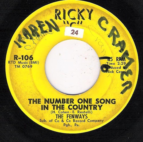 FENWAYS RICKY 106 THE NUMBER ONE SONG IN THE COUNTRY VG + 45 RPM
