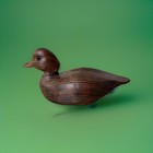 Vtg Hand Carved Wooden Brown Bufflehead Duck Decoy Glass Eyes Artist Signed — photo 1