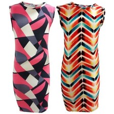 Girls Midi Dress Chevron  Abstract Print Sleeveless Top 7-13 Years