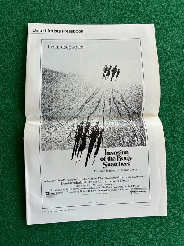 INVASION OF THE BODY SNATCHERS 1978 Movie Press Book Promotional Advertising
