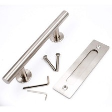 goldenwarm 12 in Sliding Barn Door Handle and Flush Pull Set-7 Inch Hole Cent...