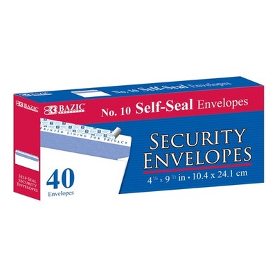 BAZIC Security Self Seal Envelope #10 4.125'' x 9.5'' Peel & Seal 40-Pack
