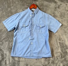 Christian Dior Camp Shirt Mens Large Blue Short Sleeve Pockets Vintage Logo