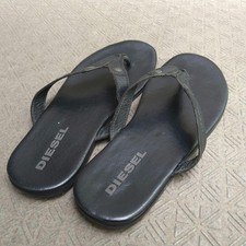 Diesel Men 8.0US Black Leather Thong Sandals Vintage Luxury Casual Stylish Italy