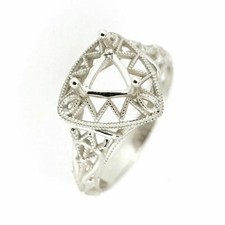 Anello semimontato argento sterling 925 incastonato trilioni trilioni 6x6 mm stile art deco