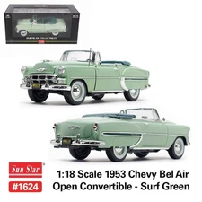 1:18 1953 CHEVROLET BEL  AIR OPEN CONVERTIBLE SURF GREEN SUN STAR DIECAST #1624