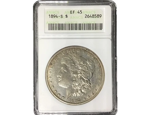 🔥 1894‑S Morgan Silver Dollar – ANACS XF45 – Light Toning – Nice Strike – Tough