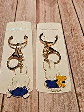 Miffy Bag Charms Keychains Set of 2 Enamel Gold Tone New in Package Navy Blue