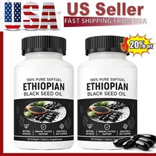 2X Ethiopian Black Seed Oil Softgels 4.64 Thymoquinone Gluten-Free,60 Capsules