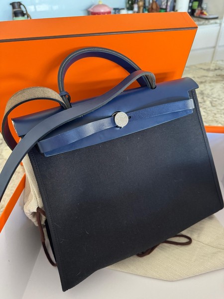 Hermes Herbag Zip 31 Designer bag (Blue and black) 