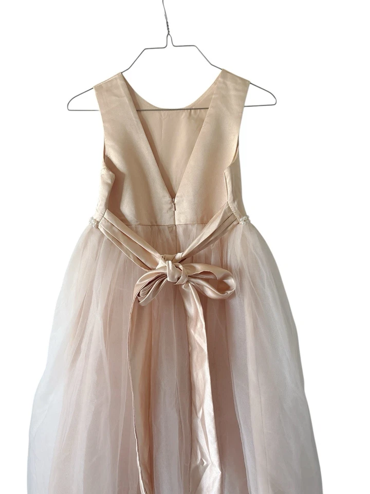 Maxi Vestido Formal Niñas Talla 10 Sin Mangas Satén Top Gasa Falda Borde Perlado Foto 4 de 4