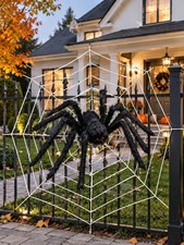 200" Halloween Spider Web with 59" Giant Black Spider Outdoor Yard Decoration