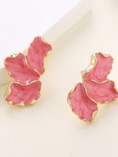 Pink Enamel Abstract Floral Stud Earrings For Women Gift