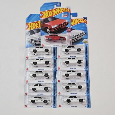 2025 Hot Wheels Proton Saga Lot Of 10 White Factory Fresh + Bonus Free Red One! 