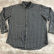 Vtg Ralph Lauren Dress Oxford Shirt Mens XL OCBD Cotton Tartan Green Pony Blue