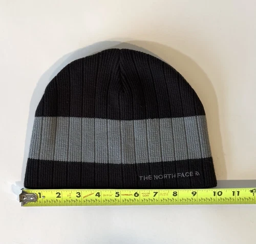 The North Face Beanie Grey Stripe Warm Lined Unisex Ski Skull Cap Hat, One Size - Picture 6 of 6