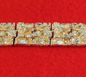 Authentic 14 KT GOLD PLATED 7 INCH NUGGET BRACELET ABOUT 5/8 INCH WIDE WT. 60 GMS GMG-200