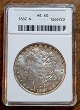 1887 P ANACS Soapbox MS63 - Toned Silver Morgan Dollar $1 US Coin SILVER