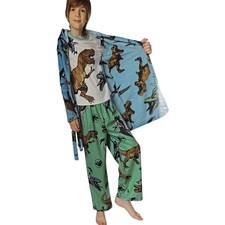Jurassic World Boys 3PC Robe and Pajama Set Blue Green Dinosaur Size 2T NWT