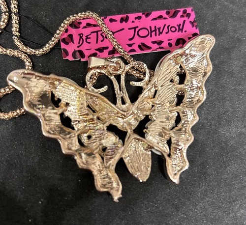 Betsey Johnson Large Opals And Crystals Gold BUTTERFLY Pendant NECKLACE NWT - Picture 9 of 11