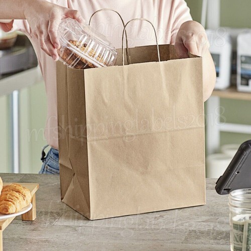100 PIEZAS Bolsas de Papel Planas Kraft Marrón con Asas Regalo Minorista Mercancía Compras - Imagen 10 de 12